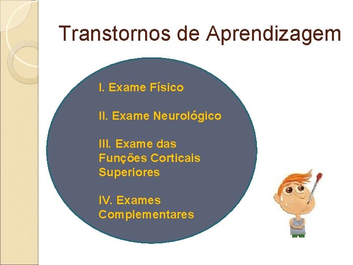 Transtornos de Aprendizagem I. Exame Físico II. Exame Neurológico III. Exame das Funções Corticais