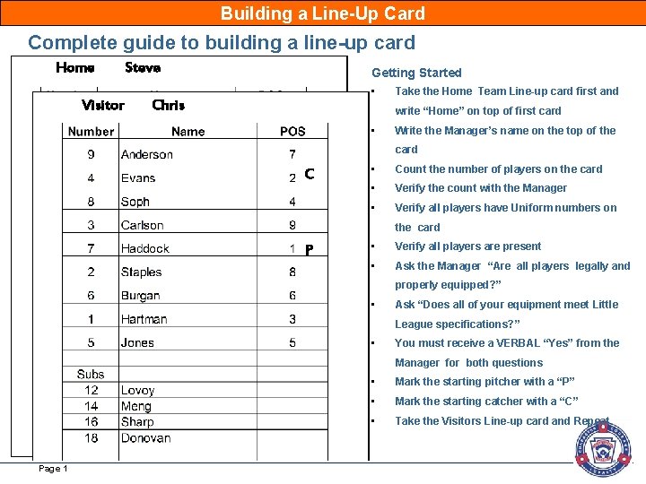 Building a Line-Up Card Complete guide to building a line-up card Home Visitor Steve