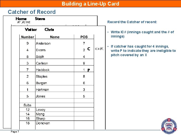 Building a Line-Up Card Catcher of Record Home #7 , #2 INE Steve Visitor