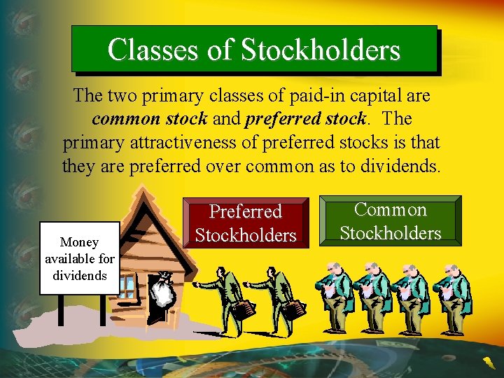Classes of Stockholders The two primary classes of paid-in capital are common stock and