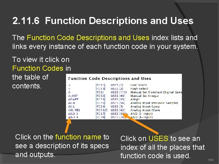 2. 11. 6 Function Descriptions and Uses The Function Code Descriptions and Uses index