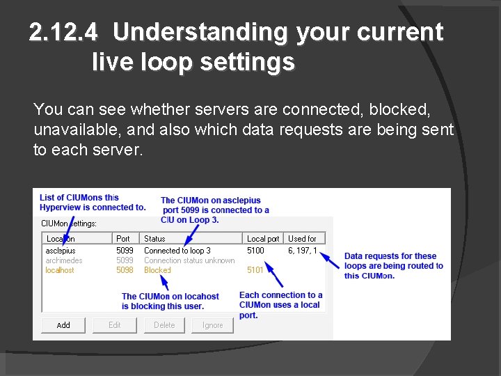 2. 12. 4 Understanding your current live loop settings You can see whether servers