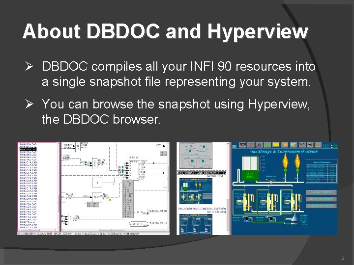 About DBDOC and Hyperview DBDOC compiles all your INFI 90 resources into a single