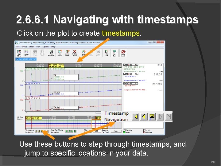 2. 6. 6. 1 Navigating with timestamps Click on the plot to create timestamps.
