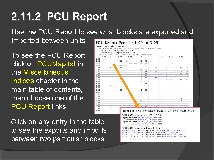 2. 11. 2 PCU Report Use the PCU Report to see what blocks are