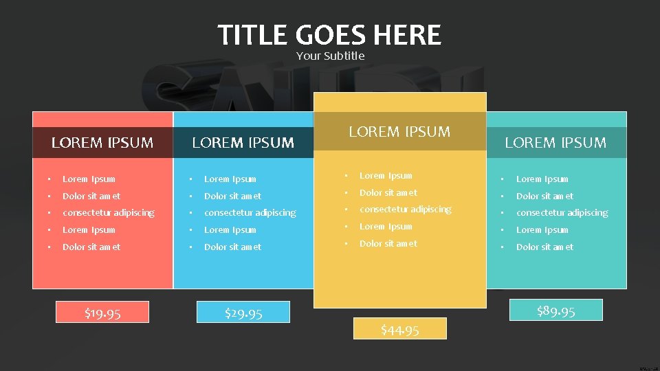 TITLE GOES HERE Your Subtitle LOREM IPSUM • Lorem Ipsum • Dolor sit amet