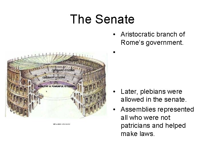 The Senate • Aristocratic branch of Rome’s government. • http: //www. crystalinks. com/romesenate. html