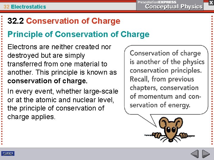 32 Electrostatics 32. 2 Conservation of Charge Principle of Conservation of Charge Electrons are