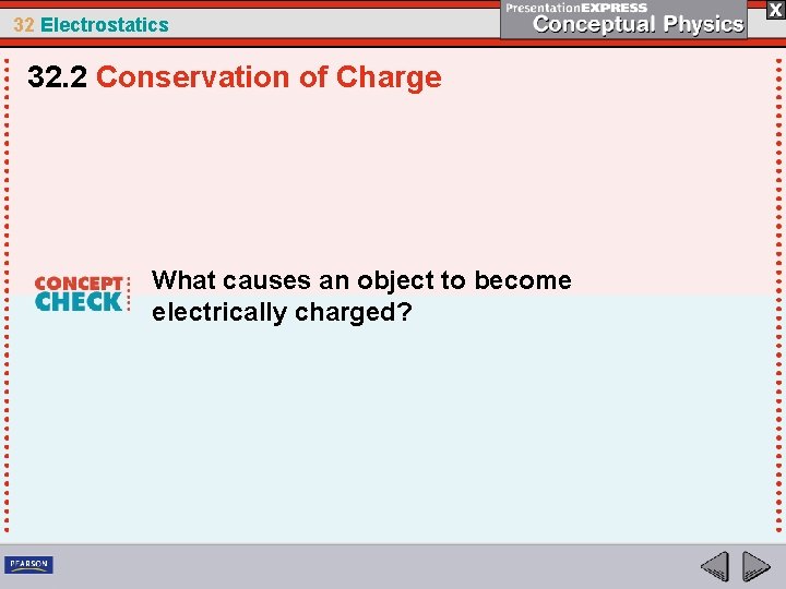 32 Electrostatics 32. 2 Conservation of Charge What causes an object to become electrically