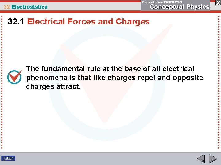 32 Electrostatics 32. 1 Electrical Forces and Charges The fundamental rule at the base