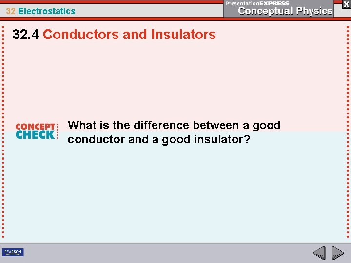 32 Electrostatics 32. 4 Conductors and Insulators What is the difference between a good