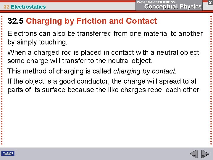 32 Electrostatics 32. 5 Charging by Friction and Contact Electrons can also be transferred