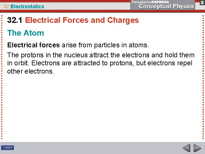 32 Electrostatics 32. 1 Electrical Forces and Charges The Atom Electrical forces arise from