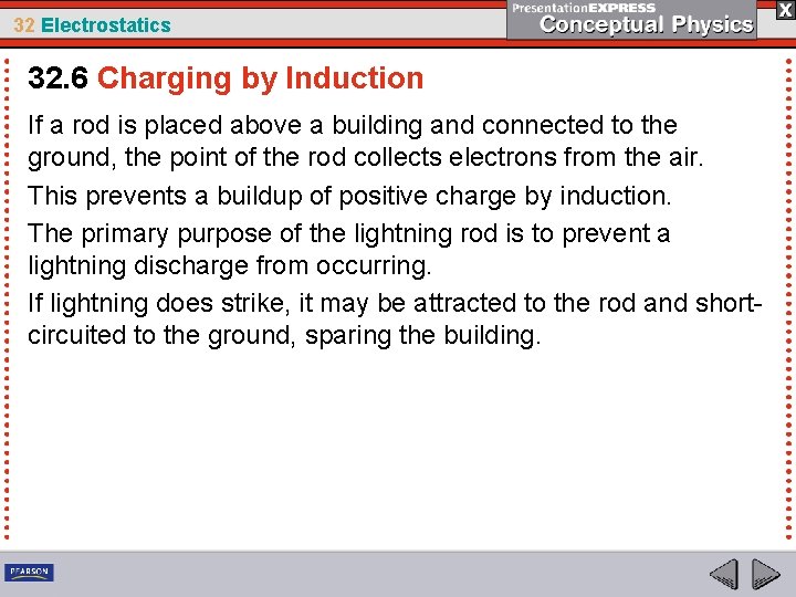 32 Electrostatics 32. 6 Charging by Induction If a rod is placed above a