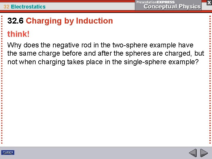 32 Electrostatics 32. 6 Charging by Induction think! Why does the negative rod in