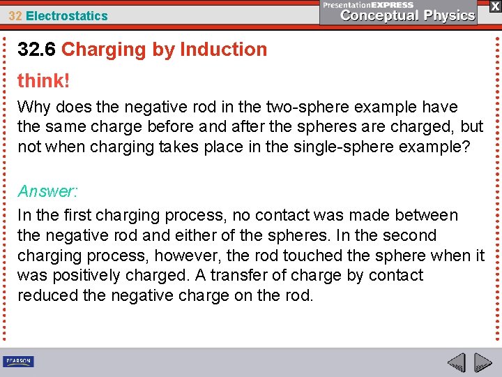 32 Electrostatics 32. 6 Charging by Induction think! Why does the negative rod in