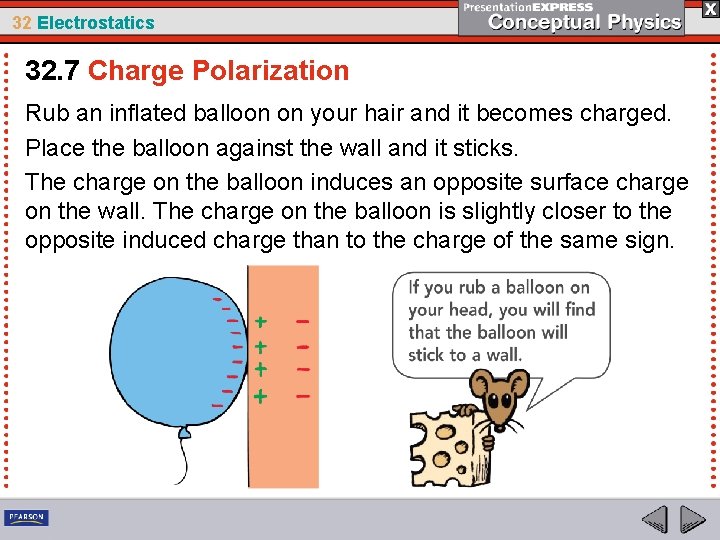 32 Electrostatics 32. 7 Charge Polarization Rub an inflated balloon on your hair and