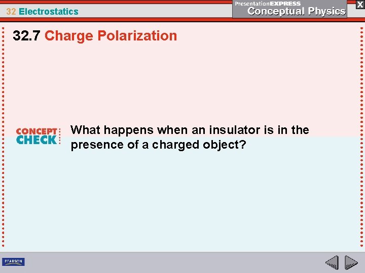 32 Electrostatics 32. 7 Charge Polarization What happens when an insulator is in the