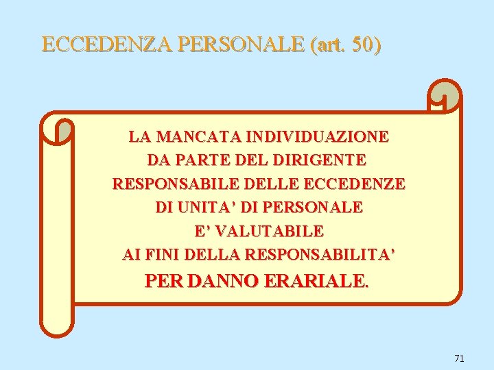 ECCEDENZA PERSONALE (art. 50) LA MANCATA INDIVIDUAZIONE DA PARTE DEL DIRIGENTE RESPONSABILE DELLE ECCEDENZE