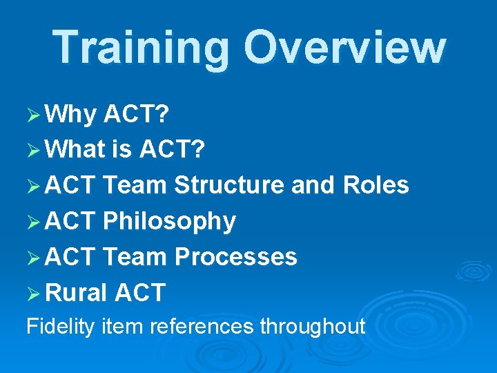 Training Overview Ø Why ACT? Ø What is ACT? Ø ACT Team Structure and