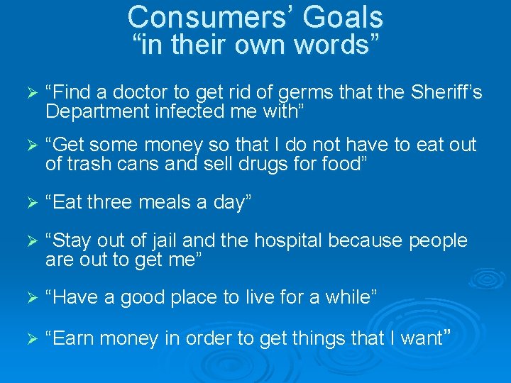 Consumers’ Goals “in their own words” Ø “Find a doctor to get rid of