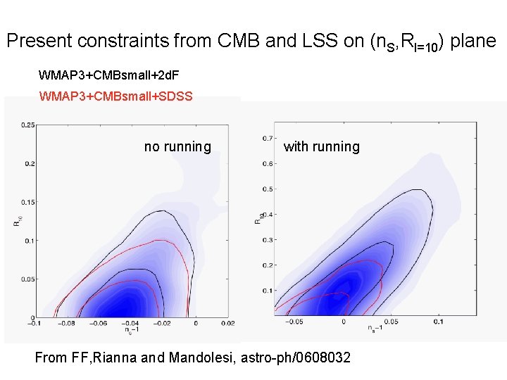 Present constraints from CMB and LSS on (n. S, Rl=10) plane WMAP 3+CMBsmall+2 d.