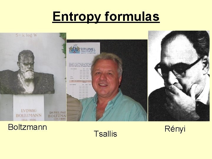 Entropy formulas Boltzmann Tsallis Rényi 