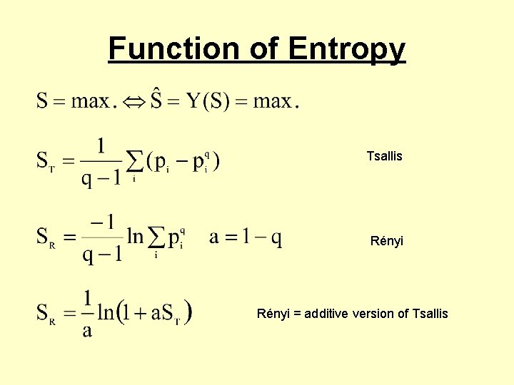 Function of Entropy Tsallis Rényi = additive version of Tsallis 