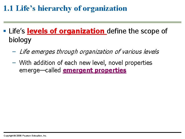 1. 1 Life’s hierarchy of organization § Life’s levels of organization define the scope