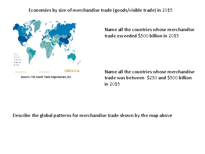 Economies by size of merchandise trade (goods/visible trade) in 2015 Name all the countries