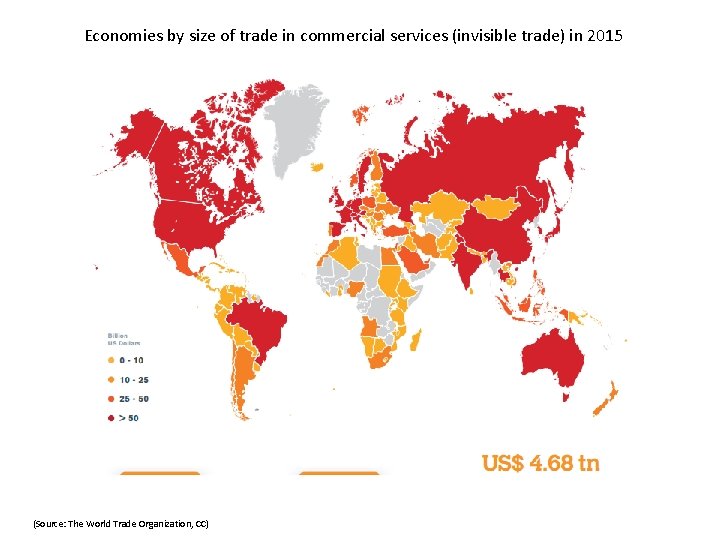 Economies by size of trade in commercial services (invisible trade) in 2015 (Source: The