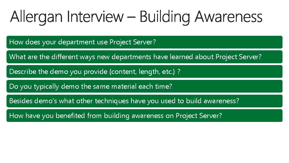 How does your department use Project Server? What are the different ways new departments
