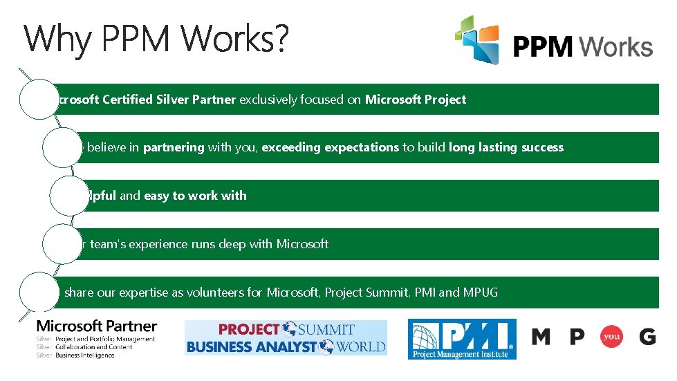 Microsoft Certified Silver Partner exclusively focused on Microsoft Project We believe in partnering with