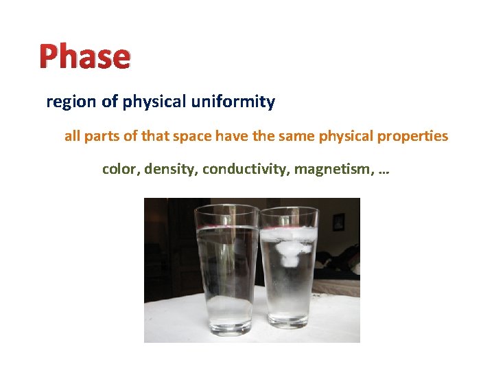Phase region of physical uniformity all parts of that space have the same physical