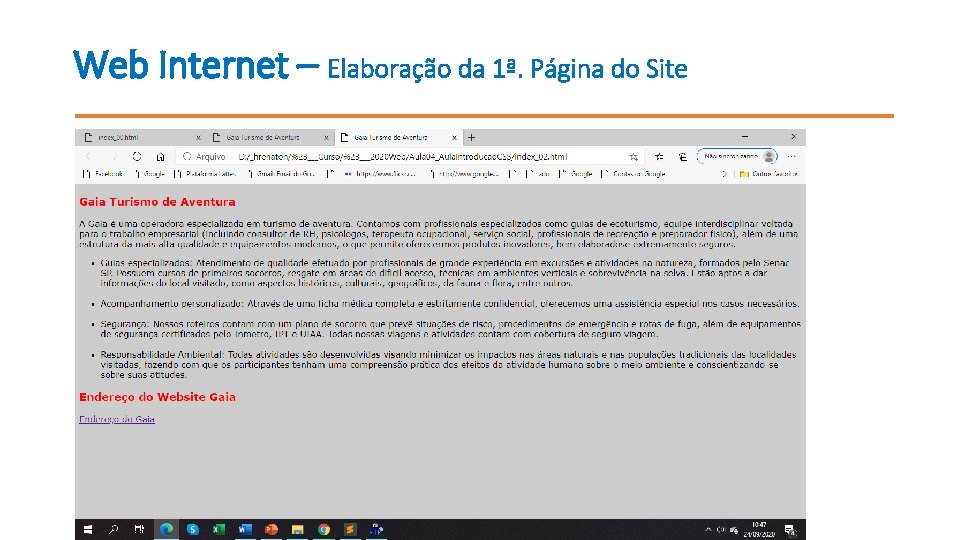 Web Internet – Elaboração da 1ª. Página do Site 