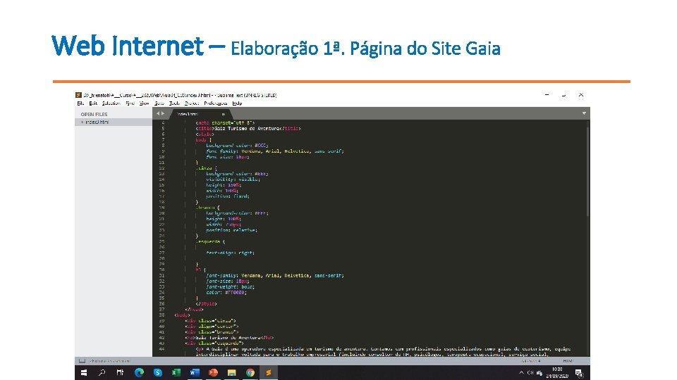 Web Internet – Elaboração 1ª. Página do Site Gaia 