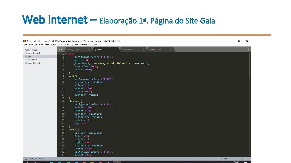 Web Internet – Elaboração 1ª. Página do Site Gaia 