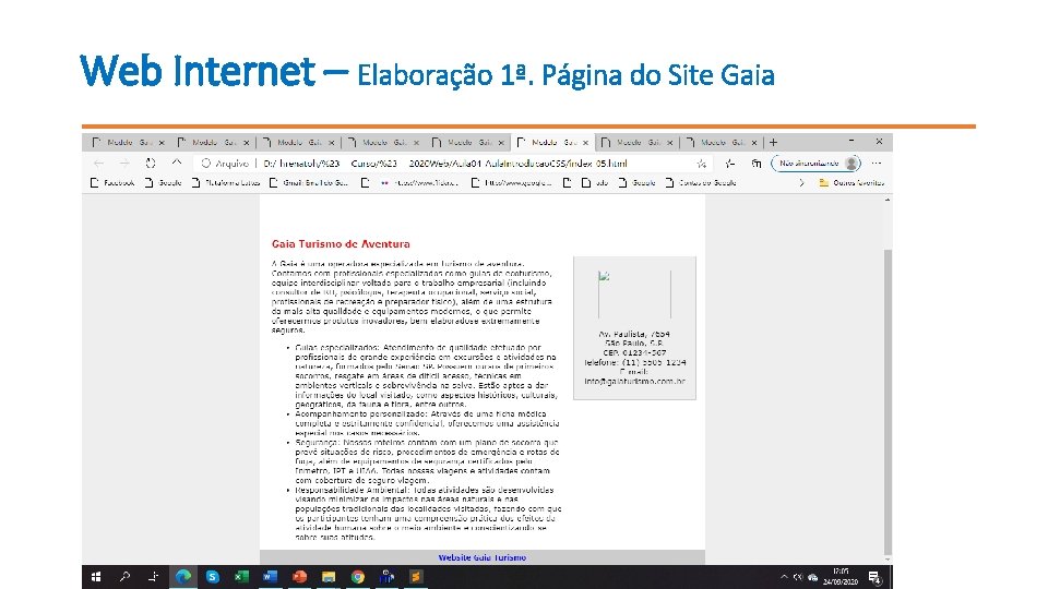 Web Internet – Elaboração 1ª. Página do Site Gaia 