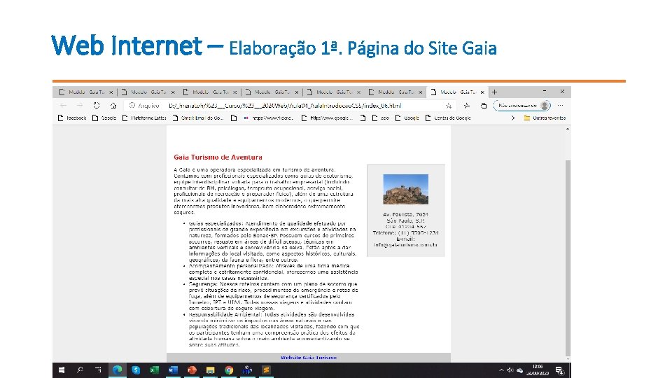 Web Internet – Elaboração 1ª. Página do Site Gaia 