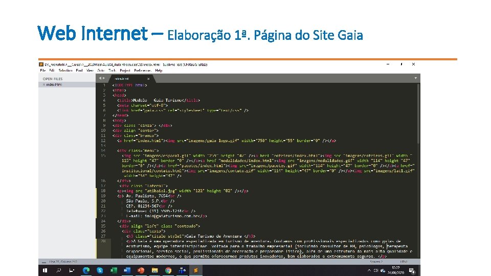 Web Internet – Elaboração 1ª. Página do Site Gaia 