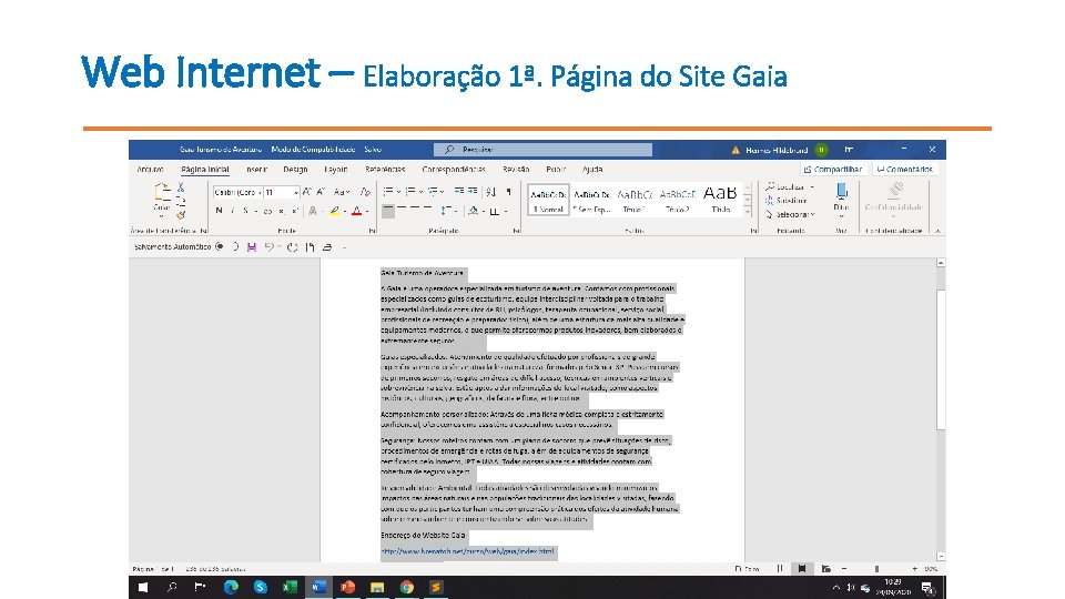 Web Internet – Elaboração 1ª. Página do Site Gaia 