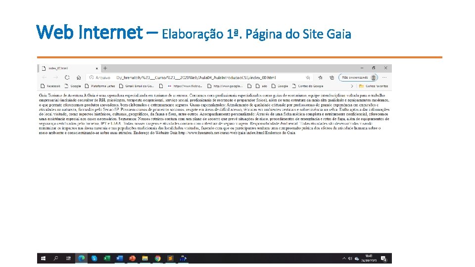 Web Internet – Elaboração 1ª. Página do Site Gaia 