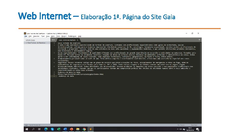 Web Internet – Elaboração 1ª. Página do Site Gaia 