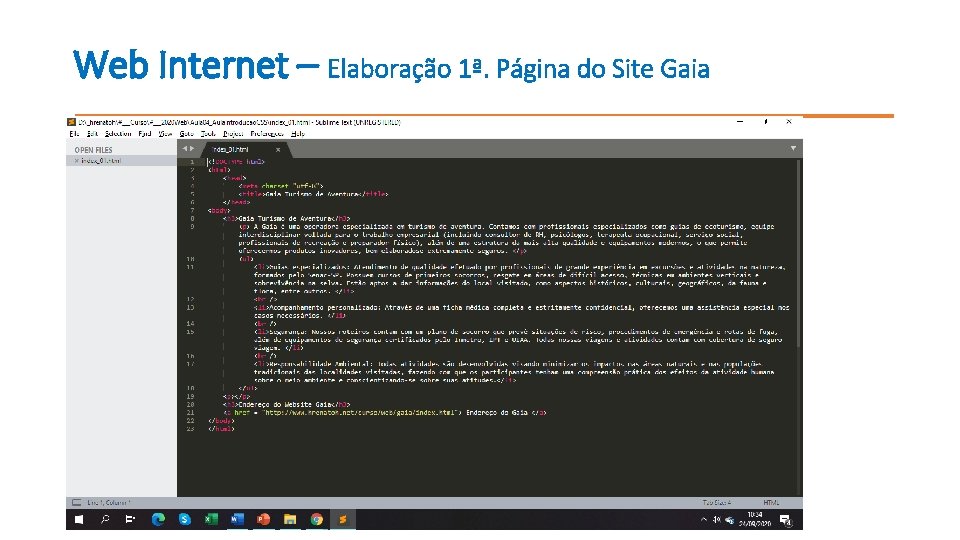 Web Internet – Elaboração 1ª. Página do Site Gaia 