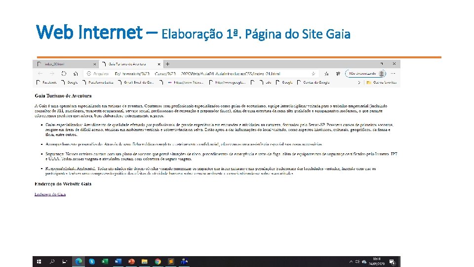 Web Internet – Elaboração 1ª. Página do Site Gaia 