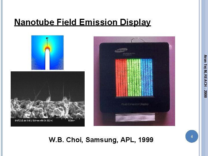 Nanotube Field Emission Display Arun Tej M, REACH - 2008 W. B. Choi, Samsung, Nanotube Field Emission Display Arun Tej M, REACH - 2008 W. B. Choi, Samsung,