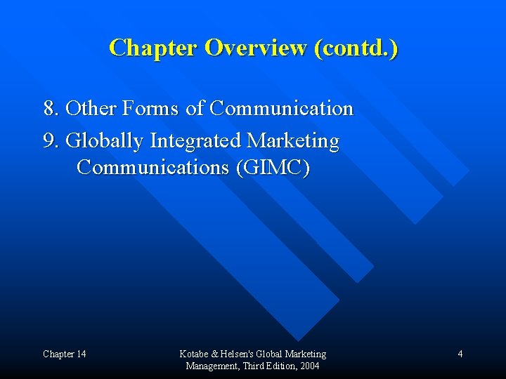 Chapter Overview (contd. ) 8. Other Forms of Communication 9. Globally Integrated Marketing Communications
