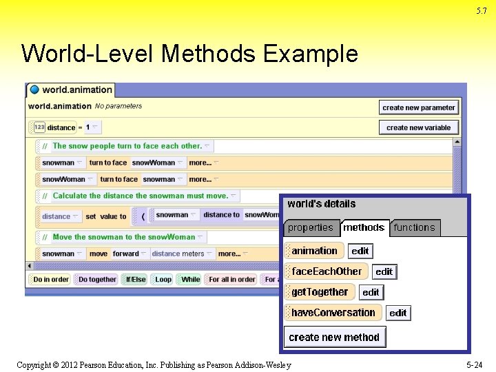 5. 7 World-Level Methods Example Copyright © 2012 Pearson Education, Inc. Publishing as Pearson
