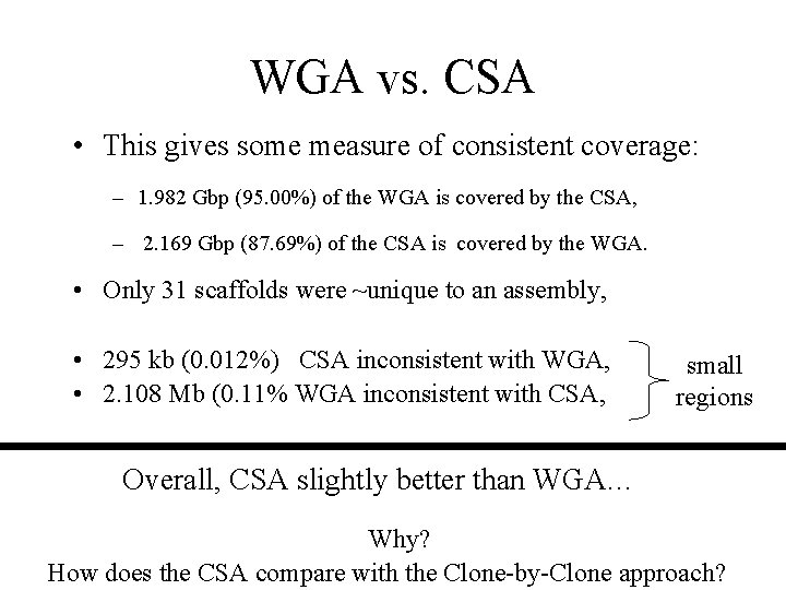 WGA vs. CSA • This gives some measure of consistent coverage: – 1. 982