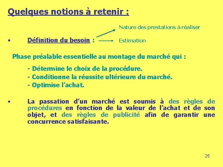 Quelques notions à retenir : Nature des prestations à réaliser • Définition du besoin